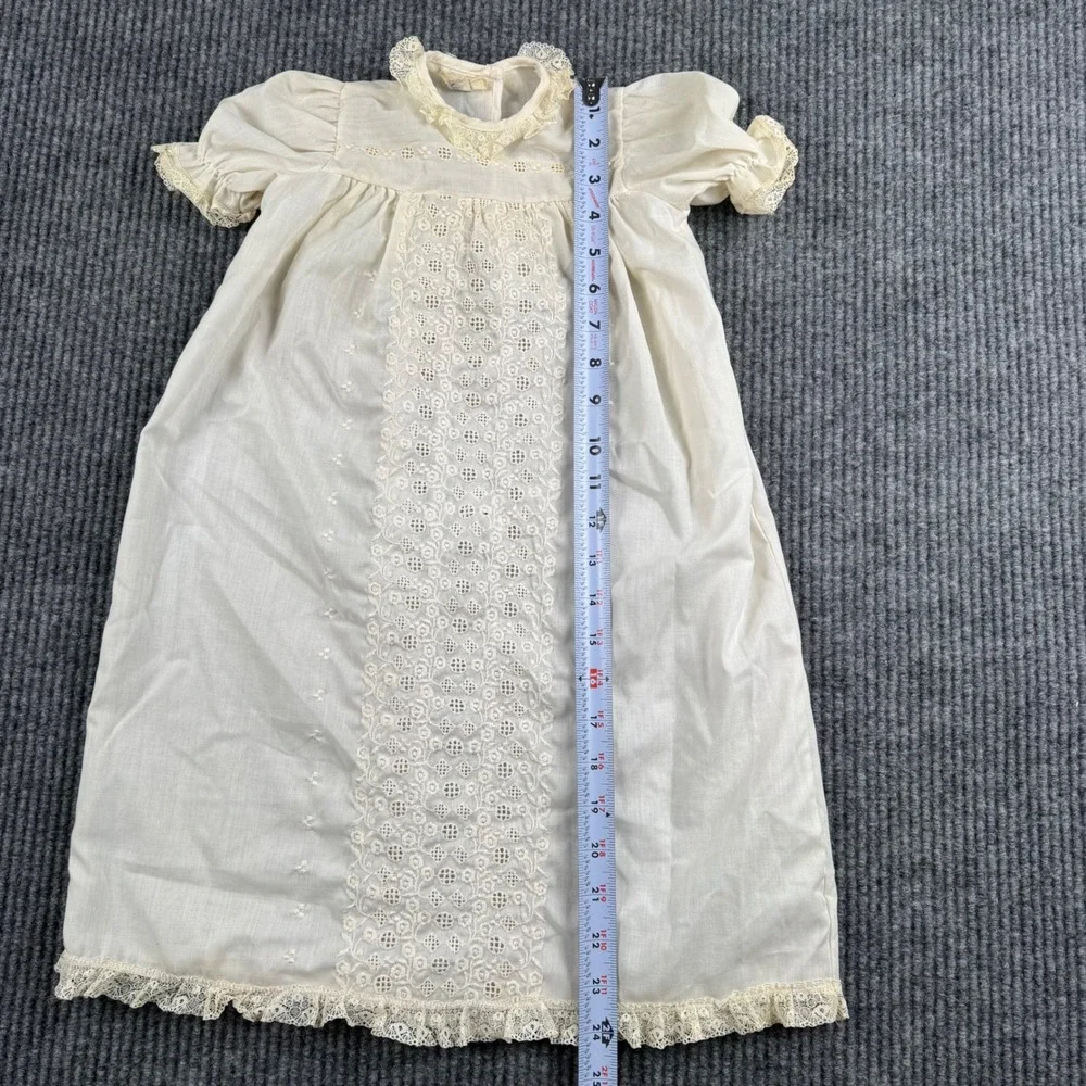 Vintage Off White Eyelet Lace Christening Gown Baptism‎ Dress Infant Baby  965
